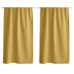 Lot de 2 Rideaux, 100% Occultant, 140x240cm, Jaune Moutarde, Pattes Cachées, Collection Eclipse, CMADECO