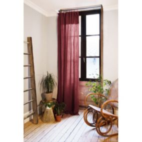 Lot de 2 rideaux ajustable + 8 anneaux pince "Gaîa" 140 x 300 cm "Gaze de Coton" - Gaïa Lie de Vin - 2 Panneaux ajustable 140 x 30