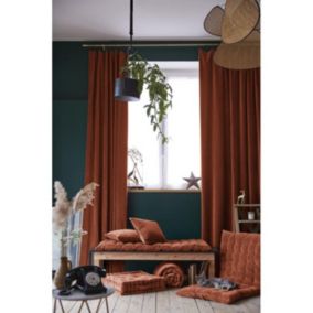 Lot de 2 rideaux ajustables + 8 anneaux pince "César" 140 x 270 cm Velours de Coton - César Terracotta