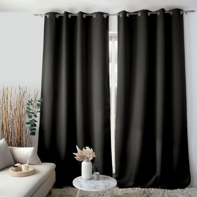 Lot de 2 rideaux Anti-Feu Occultant avec Œillets, 140x260cm, Catégorie Ignifugé M1, Collection Flamme, CMADECO - Noir