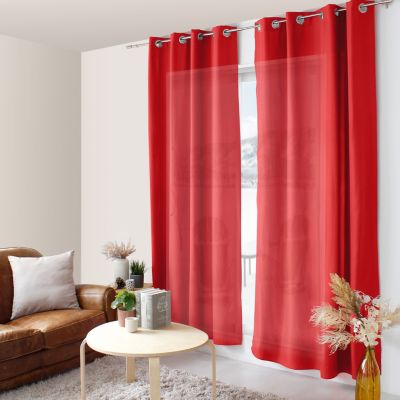 Lot De 2 Rideaux Avec Doublure Thermique Argentée - 140x180 Cm - Rouge - Oeillets Métalliques