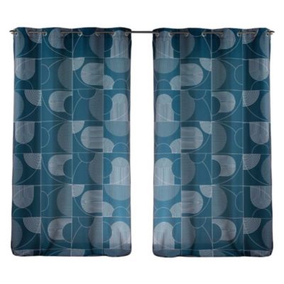 Lot de 2 rideaux Esquisse - Bleu 140 x 260 cm - Douceur d'Intérieur - Rideau  140 x 260