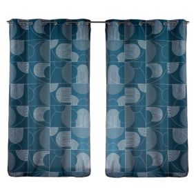 Lot de 2 rideaux Esquisse - Bleu 140 x 260 cm - Douceur d'Intérieur - Rideau  140 x 260