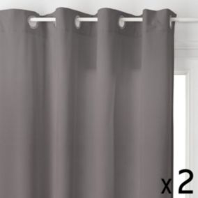 Lot de 2 Rideaux à  œillets 140 x 260 cm Lilou Gris Foncé