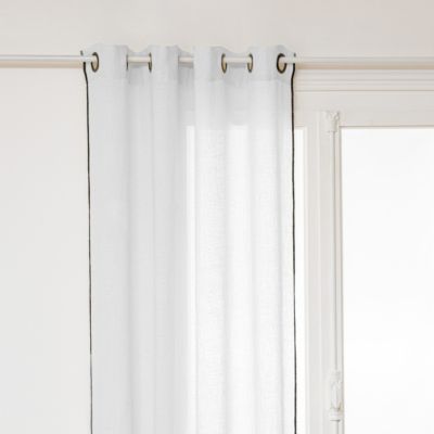 Lot de 2 Rideaux à œillets en Lin Blanc avec surpiqûre noire 130 x 260 cm