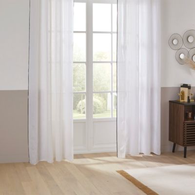 Lot de 2 Rideaux à œillets en Lin Blanc avec surpiqûre noire 130 x 260 cm