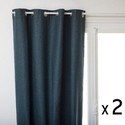 Lot de 2 Rideaux à  œillets isolant et occultant Bleu Egéen 140 x 260 cm