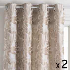 Lot de 2 Rideaux à  œillets Jacquard Beige Lin 140 x 260 cm