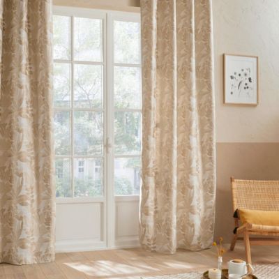 Lot de 2 Rideaux à  œillets Jacquard Beige Lin 140 x 260 cm
