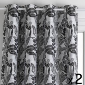 Lot de 2 Rideaux à  œillets Jacquard Noir 140 x 260 cm