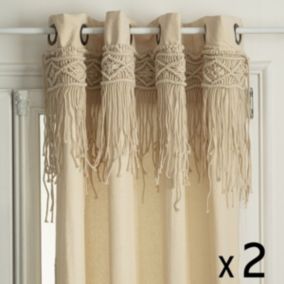 Lot de 2 Rideaux à œillets Macramé en Coton 140 x 260 cm