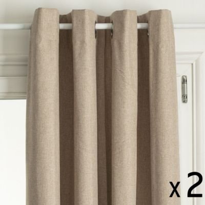 Lot de 2 Rideaux à  œillets Occultant en tissu Beige Lin 140 x 260 cm