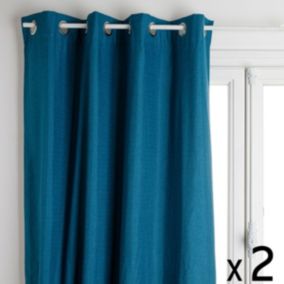 Lot de 2 Rideaux à  œillets Occultant en tissu Bleu Canard 140 x 260 cm