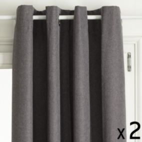 Lot de 2 Rideaux à  œillets Occultant en tissu Gris Foncé 140 x 260 cm