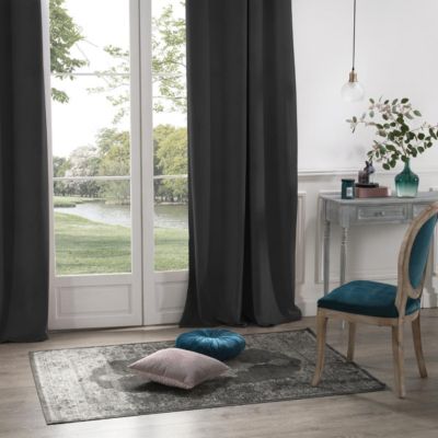 Lot de 2 Rideaux à  œillets Occultant en Velours Gris Foncé 140 x 260 cm