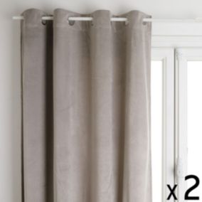 Lot de 2 Rideaux à  œillets Occultant en Velours  Gris souris 140 x 260 cm