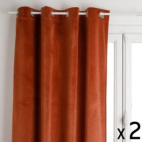 Lot de 2 Rideaux à  œillets Occultant en Velours Terracotta 140 x 260 cm