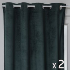 Lot de 2 Rideaux à  œillets Occultant en Velours Vert cèdre motif en relief 140 x 260 cm