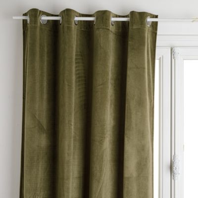 Lot de 2 Rideaux à  œillets Occultant en Velours Vert kaki 140 x 260 cm