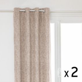 Lot de 2 Rideaux à  œillets Occultant Jacquard Beige Lin 140 x 260 cm