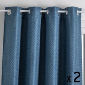 Lot de 2 Rideaux à  œillets Occultant Jacquard Bleu Canard 140 x 260 cm