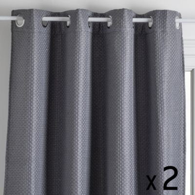 Lot de 2 Rideaux à  œillets Occultant Jacquard Gris 140 x 260 cm