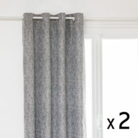 Lot de 2 Rideaux à  œillets Occultant Jacquard Gris Foncé 140 x 260 cm