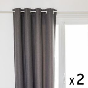 Lot de 2 Rideaux à  œillets Occultant Tissu Chenille Gris foncé 140 x 260 cm