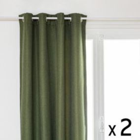 Lot de 2 Rideaux à  œillets Occultant Tissu Chenille Vert kaki 140 x 260 cm