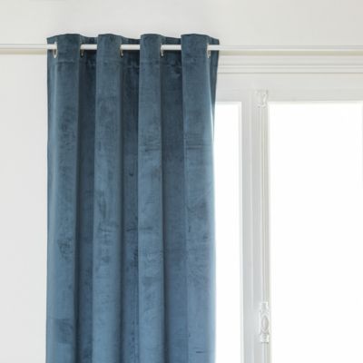 Lot de 2 Rideaux à  œillets Occultant Velours Bleu Egéen 140 x 260 cm
