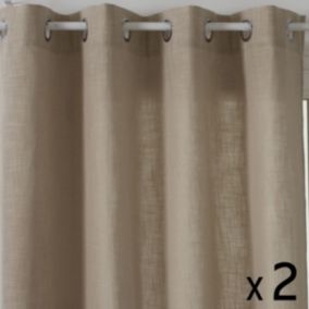 Lot de 2 Rideaux à  œillets Tissu Beige Lin 140 x 260 cm