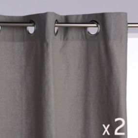 Lot de 2 Rideaux à  œillets Tissu Panama Gris 140 x 260 cm