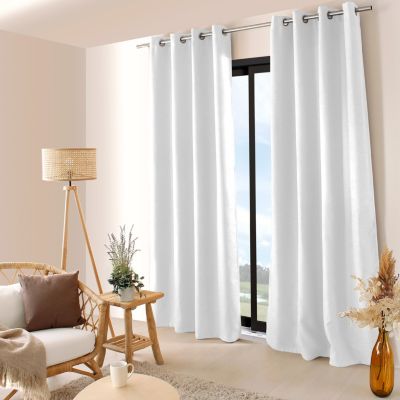 Lot de 2 rideaux obscurcissant thermique avec œillets, blanc glacier, 140x240cm, 100% polyester, collection Floppy, CMADECO