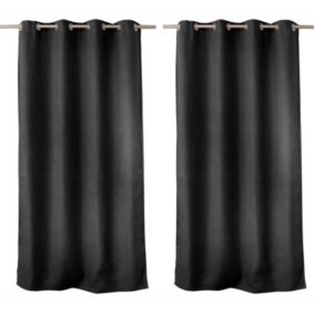 Lot de 2 rideaux obscurcissant thermique fileté avec oeillets, anthracite, 140x240cm, 100% polyester, collection Floppy, CMADECO