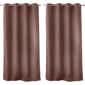 Lot de 2 rideaux obscurcissant thermique fileté avec oeillets, marron glacé, 140x240cm, 100% polyester, collection Floppy, CMADECO