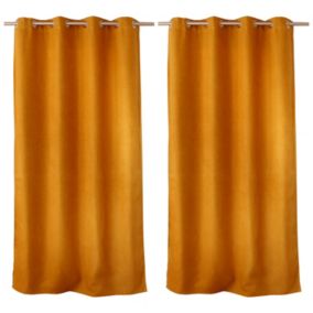 Lot de 2 rideaux obscurcissant thermique fileté avec oeillets, moutarde, 140x240cm, 100% polyester, collection Floppy, CMADECO