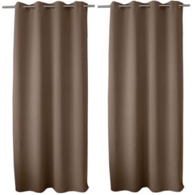 Lot de 2 rideaux occultant avec oeillets, marron vison, 140x240cm, 100% polyester, collection Réglisse, CMADECO