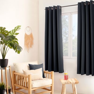 LOT de 2 Rideaux Thermique avec Œillets, 135x180cm, 100% polyester, Collection Glacier, CMADECO - Anthracite