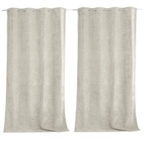 Lot de 2 Rideaux Thermique avec Œillets, Ecru, Grande Hauteur, 140x260cm, Velours, Collection Velvet, CMADECO