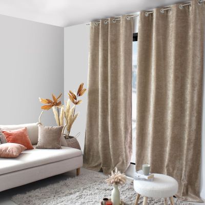 Lot de 2 Rideaux Thermique avec Œillets, Grande Hauteur, 140x260cm, Velours, Collection Velvet, CMADECO - Beige