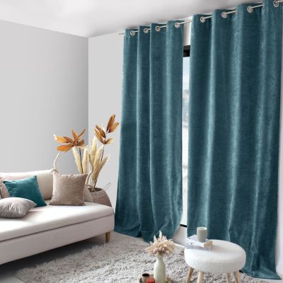 Lot de 2 Rideaux Thermique avec Œillets, Grande Hauteur, 140x260cm, Velours, Collection Velvet, CMADECO - Bleu
