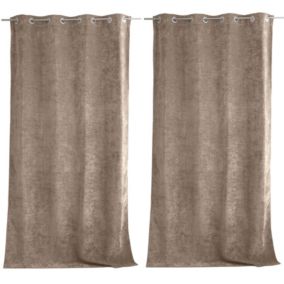 Lot de 2 Rideaux Thermique avec Œillets, Naturel, Grande Hauteur, 140x260cm, Velours, Collection Velvet, CMADECO