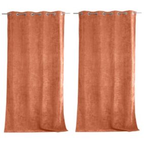 Lot de 2 Rideaux Thermique avec Œillets, Orange Cuivre, Grande Hauteur, 140x260cm, Velours, Collection Velvet, CMADECO
