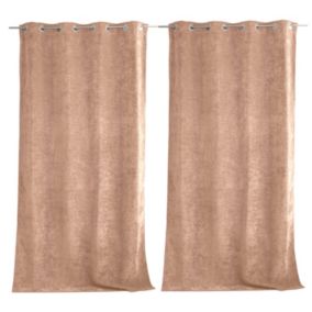 Lot de 2 Rideaux Thermique avec Œillets, Rose Pêche, Grande Hauteur, 140x260cm, Velours, Collection Velvet, CMADECO