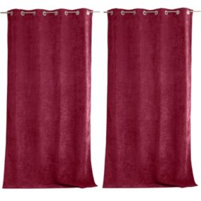 Lot de 2 Rideaux Thermique avec Œillets, Rouge Grenat, Grande Hauteur, 140x260cm, Velours, Collection Velvet, CMADECO