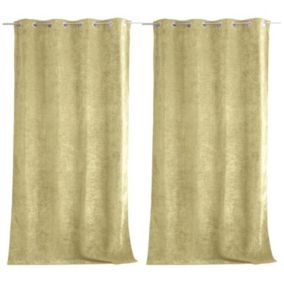 Lot de 2 Rideaux Thermique avec Œillets, Vert Tilleul, Grande Hauteur, 140x260cm, Velours, Collection Velvet, CMADECO