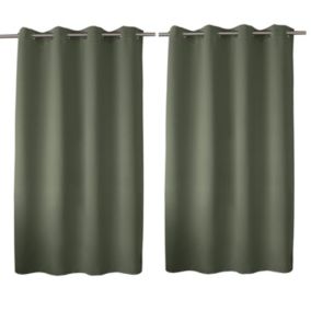 Lot de 2 rideaux thermique avec oeillets, vert gris, 135x180cm, 100% polyester, collection Glacier, CMADECO