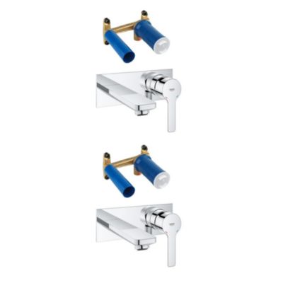 Lot de 2 robinets lavabo mural  GROHE Lineare M chromé + corps encastré