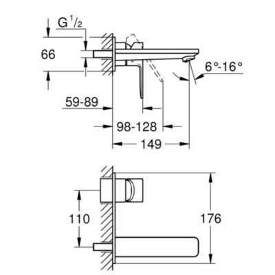 Lot de 2 robinets lavabo mural  GROHE Lineare M chromé + corps encastré