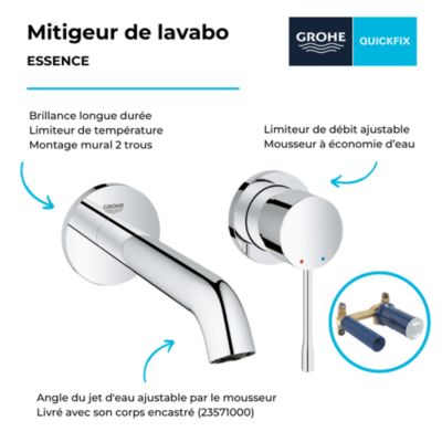 Lot de 2 robinets lavabo muraux GROHE Essence 2 trous taille M chromé